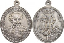 Medaillen Deutschland: Nürnberg: Hochovale Bronzemedaille 1914, versilbert, von Lauer, auf das 100jährige Jubiläum des kgl. bayerischen 14. Infanterie...