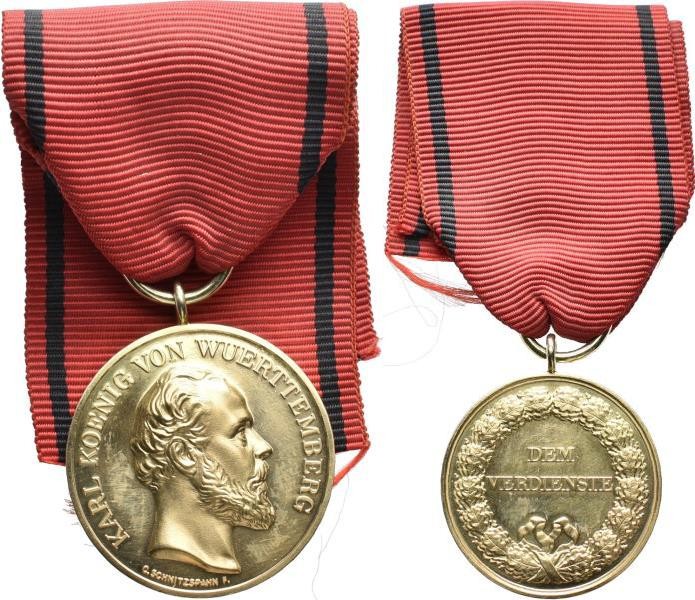 Medaillen Deutschland: Württemberg, Karl 1864-1891: Goldene Zivil Verdienstmedai...