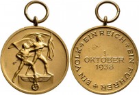 Orden & Ehrenzeichen: Ein Volk, Ein Reich, Ein Führer: Medaille zur Erinnerung an den 1. Oktober 1938. Bronze, mit Band, in original Verleihungsetui m...