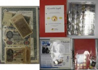 Alle Welt: Ein Leitz Ordner mit Münzen aus der ganzen Welt, ergänzt durch Medaillen, Aktien und Banknoten.
 [differenzbesteuert]