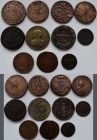 Russland: Lot 11 nicht näher bestimmten Kupfermünzen lautend auf Kopeken aus dem 18. + 19. Jhd., dabei wohl auch Novodels / copy. Gekauft wie gesehen,...