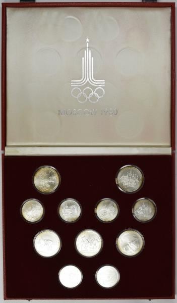 Sowjetunion: Olympische Spiele Moskau 1980: 14 x 5 Rubel sowie 14 x 10 Rubel Ged...