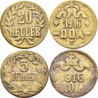 Deutsch-Ostafrika: Tabora, DOA: Lot 6 Münzen, 20 Heller 1916 T (4x) und 5 Heller 1616 T, zaponiert, sehr schön.
 [differenzbesteuert]
Gebotslos, Zus...