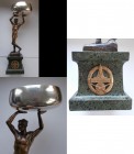 Varia, Sonstiges: Bronzeskulptur Wettkampfsieger 1937: Knabe, eine Silberschale (Stempel 800) haltend auf Marmor Sockel mit angebrachtem Kyffhäuser Re...