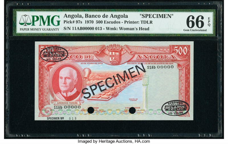 Angola Banco De Angola 500 Escudos 10.6.1970 Pick 97s Specimen PMG Gem Uncircula...