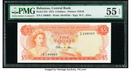 Bahamas Central Bank 5 Dollars 1974 Pick 37b PMG About Uncirculated 55 EPQ. 

HID09801242017