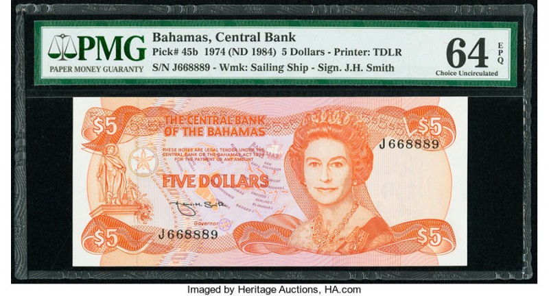 Bahamas Central Bank 5 Dollars 1974 (ND 1984) Pick 45b PMG Choice Uncirculated 6...