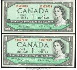 Canada Bank of Canada $1 1954 BC-37b-1 Two Consecutive Examples Choice About Uncirculated; Crisp Uncirculated. 

HID09801242017