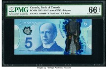 Near Solid Serial Number Canada Bank of Canada $5 2013 BC-69b PMG Gem Uncirculated 66 EPQ. Near solid serial number 7888888, consecutive number to pre...