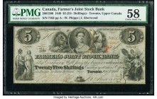 Canada Toronto, UC- Farmers' Joint Stock Bank $5 (25 Shillings) 1.2.1849 Ch.# 280-12-06 PMG Choice About Unc 58. 

HID09801242017