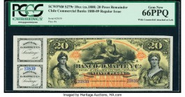 Chile Banco de D. Matte y Ca. 20 Pesos 18xx (ca. 1888) Pick S279r Remainder With Counterfoil PCGS Gem New 66 PPQ. Counterfoil attached at left.

HID09...