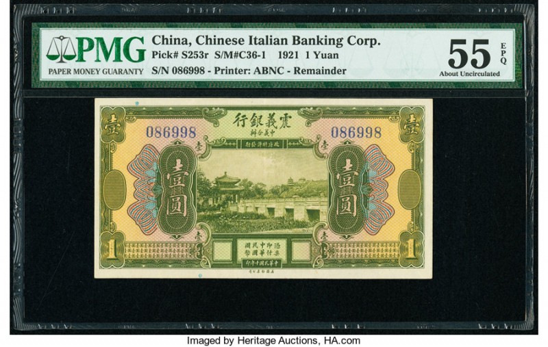 China Chinese Italian Banking Corporation 1 Yuan 15.9.1921 Pick S253r S/M#C36-1 ...