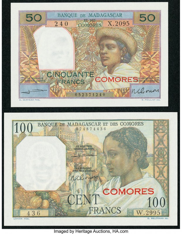 Comoros Banque de Madagascar et des Comores 50; 100 Francs ND (1960-63) Pick 2b;...