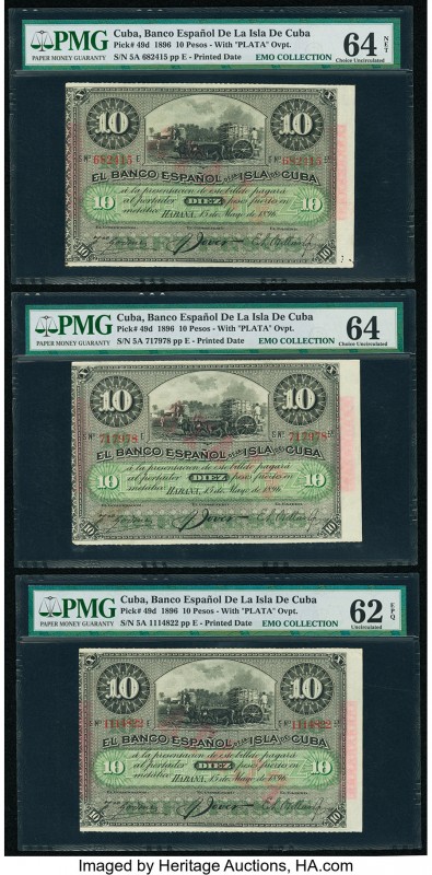 Cuba Banco Espanol De La Isla De Cuba 10 Pesos 1896 Pick 49d Five Examples PMG C...