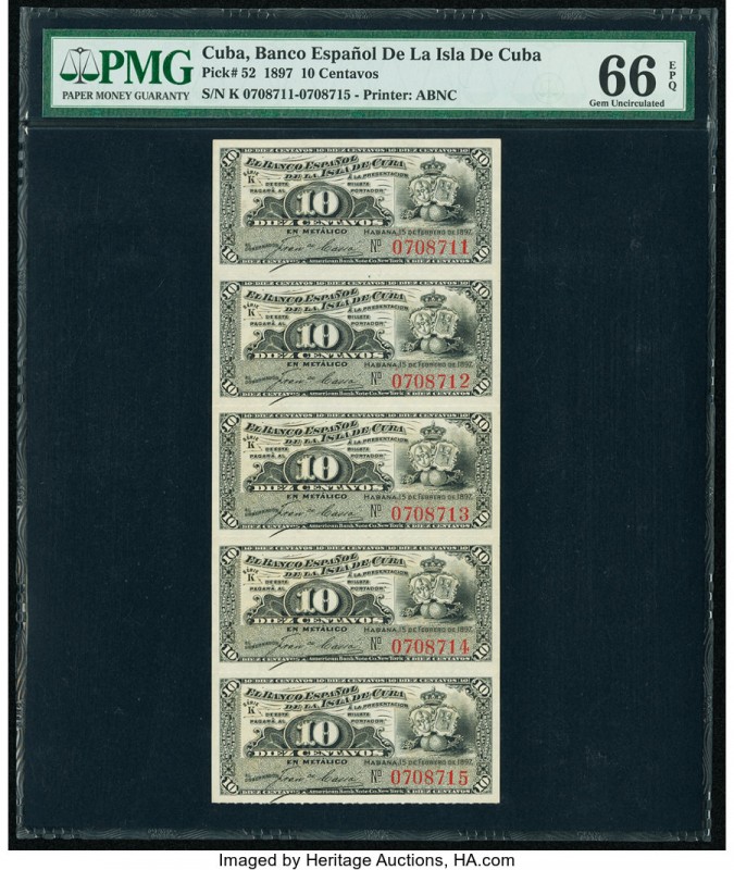 Cuba Banco Espanol De La Isla De Cuba 10 Centavos 15.2.1897 Pick 52 Uncut Sheet ...