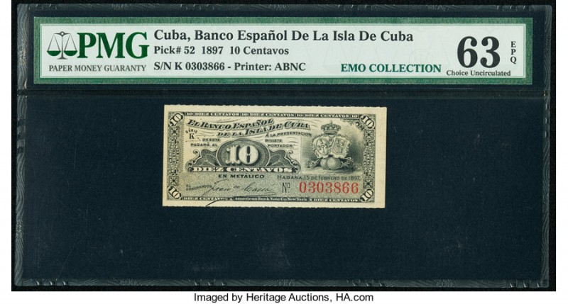 Cuba Banco Espanol De La Isla De Cuba 10 Centavos 15.2.1897 Pick 52 PMG Choice U...