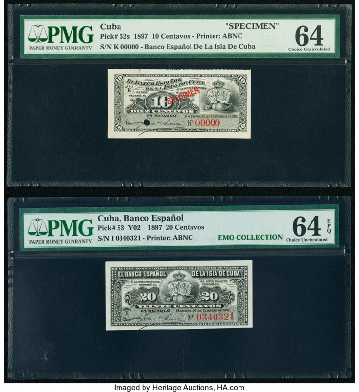 Cuba Banco Espanol De La Isla De Cuba 10; 20 Centavos 15.2.1897 Pick 52s; 53 Spe...