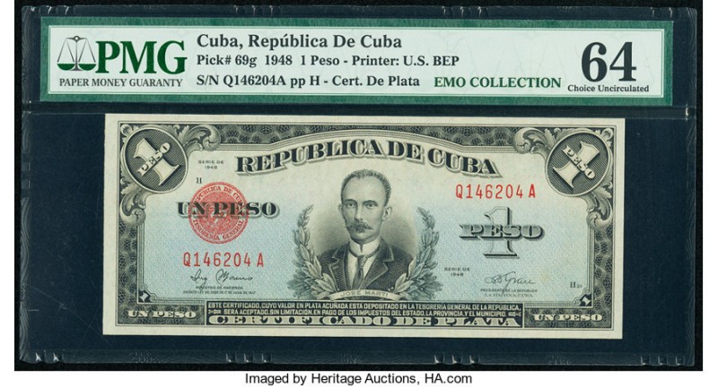 Cuba Republica de Cuba 1 Peso 1948 Pick 69g PMG Choice Uncirculated 64. 

HID098...