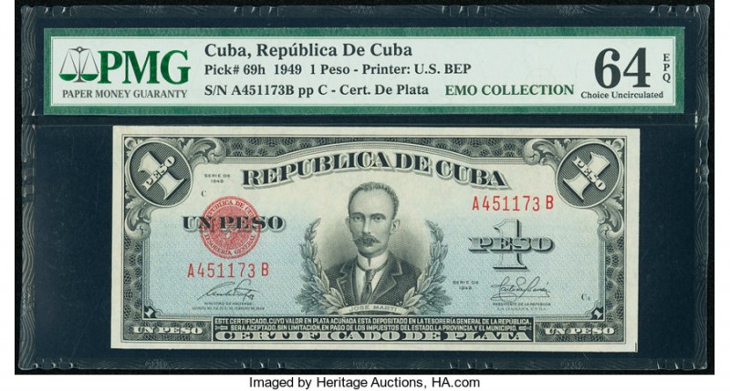 Cuba Republica de Cuba 1 Peso 1949 Pick 69h PMG Choice Uncirculated 64 EPQ. 

HI...