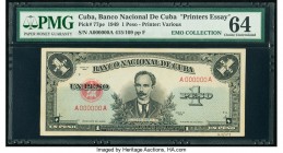 Cuba Banco Nacional de Cuba 1 Peso 1949 Pick 77pe Printer's Essay PMG Choice Uncirculated 64. TDLR printed.

HID09801242017