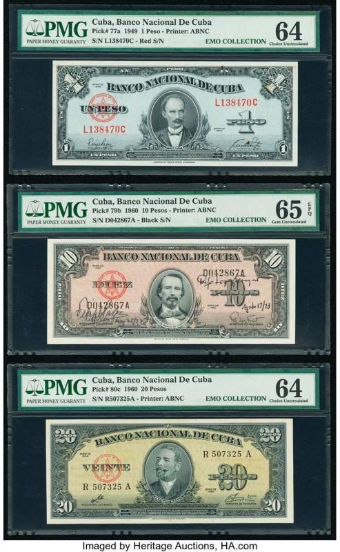 Cuba Banco Nacional de Cuba 1; 10; 20 Pesos 1949; 1960 (2) Pick 77a; 79b; 80c PM...