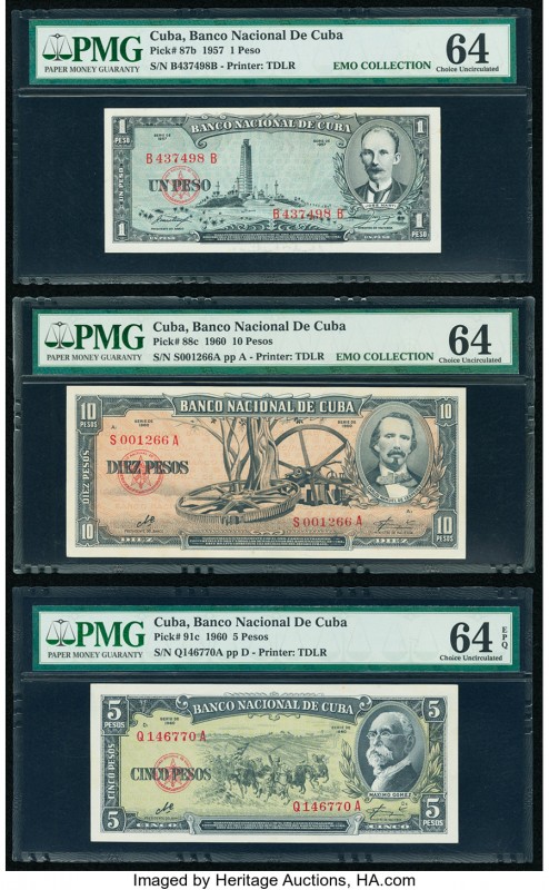 Cuba Banco Nacional de Cuba 1; 10; 5 Pesos 1957; 1960 (2) Pick 87b; 88c; 91c Thr...