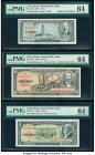 Cuba Banco Nacional de Cuba 1; 10; 5 Pesos 1957; 1960 (2) Pick 87b; 88c; 91c Three Examples PMG Choice Uncirculated 64 (2); Choice Uncirculated 64 EPQ...
