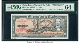 Cuba Banco Nacional de Cuba 10 Pesos 1958 Pick 88s2 Specimen PMG Choice Uncirculated 64 Net. Previously mounted.

HID09801242017