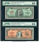 Cuba Banco Nacional de Cuba 5; 100 Pesos 1960; 1959 Pick 92a; 93a PMG Gem Uncirculated 66 EPQ; Choice Uncirculated 64. Pen annotations on pick 93a.

H...