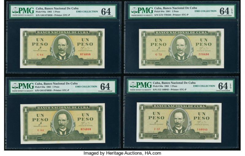 Cuba Group Lot of Ten PMG Graded Notes from the 1961 Issue. PMG Gem Uncirculated...
