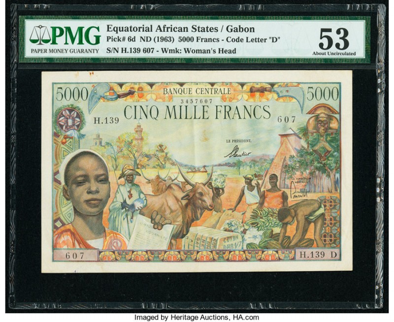 Equatorial African States Banque Centrale 5000 Francs ND (1963) Pick 6d PMG Abou...