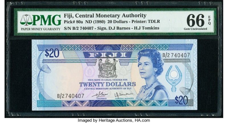 Fiji Central Monetary Authority 20 Dollars ND (1980) Pick 80a PMG Gem Uncirculat...