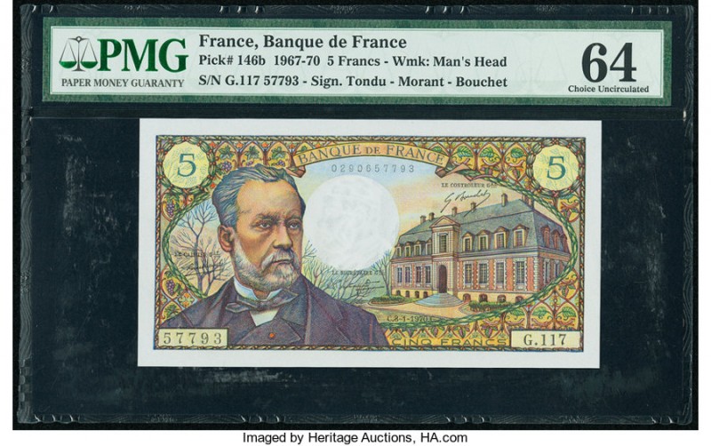 France Banque de France 5 Francs 8.1.1970 Pick 146b PMG Choice Uncirculated 64. ...