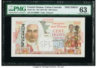 French Guiana Caisse Centrale de la France d'Outre-Mer 100 Francs ND (1947-49) Pick 23s Specimen PMG Choice Uncirculated 63. Small tear.

HID098012420...