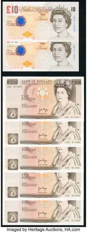 Great Britain Bank of England 10 Pounds ND (1975-80) Pick 379a (5); ND (2012) Pi...
