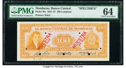 Honduras Banco Central de Honduras 100 Lempiras 16.3.1951 Pick 49s Specimen PMG Choice Uncirculated 64. Printer's annotation, seven POCs.

HID09801242...