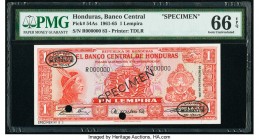 Honduras Banco Central de Honduras 1 Lempira 10.2.1961 Pick 54As Specimen PMG Gem Uncirculated 66 EPQ. Two POCs, DLR stamp variety.

HID09801242017