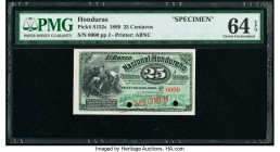 Honduras Banco Nacional Hondureno 25 Centavos 1889 Pick s152s Specimen PMG Choice Uncirculated 64 EPQ. Two POCs; red Specimen overprint.

HID098012420...