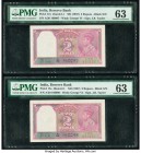 India Reserve Bank of India 2 Rupees ND (1937) Pick 17a Jhun4.2.1 Two Consecutive Examples PMG Choice Uncirculated 63. Staples at issue; minor rust.

...