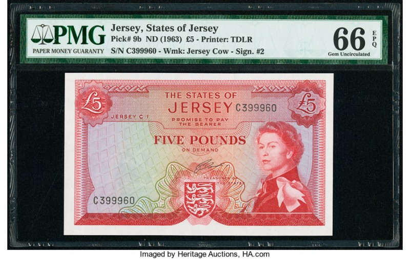 Jersey States of Jersey 5 Pounds ND (1963) Pick 9b PMG Gem Uncirculated 66 EPQ. ...