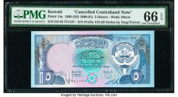 Kuwait Central Bank of Kuwait 5 Dinars 1968 (ND 1980-91) Pick 14x Cancelled Contraband Note PMG Gem Uncirculated 66 EPQ. 

HID09801242017