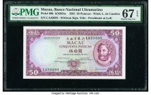 Macau Banco Nacional Ultramarino 50 Patacas 8.8.1981 Pick 60b KNB54a PMG Superb Gem Unc 67 EPQ. 

HID09801242017