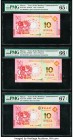Macau Banco Nacional Ultramarino 10 Patacas 2016 (4); 2017 Pick 88A (2); 119 (2); 120 Five "Year of the Monkey Commemorative" Examples PMG Gem Uncircu...
