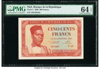 Mali Banque de la Republique Mali 500 Francs 22.9.1960 Pick 3 PMG Choice Uncirculated 64 EPQ. 

HID09801242017