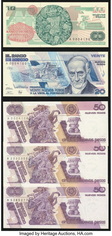 A Group of Pesos and Nuevos Pesos Notes from Mexico. Choice Crisp Uncirculated. ...