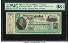 Mexico Nacional Monte de Piedad 5 Pesos 1880-81 Pick S265r2 M691r2 Remainder With Counterfoil PMG Choice Uncirculated 63 EPQ. 

HID09801242017