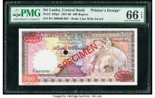 Sri Lanka Central Bank of Sri Lanka 500 Rupees 1.1.1987 Pick 100pd Printer's Design PMG Gem Uncirculated 66 EPQ. DLR overprints, one POC.

HID09801242...