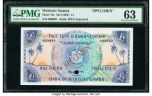 Western Samoa Bank of Western Samoa 1 Pound ND (1963) Pick 14s Specimen PMG Choice Uncirculated 63. Minor foreign substance.

HID09801242017