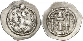 Año 32 (519 d.C.). Imperio Sasánida. Kavad. GN (Gandishpuhr). Dracma. (Mitchiner A. & C. W. 1011-25 sim). 3,62 g. MBC+.
