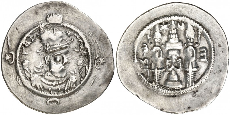 Año 10 (588 d.C.). Imperio Sasánida. Hormazd IV. AU (Auhrmazd Shahr). Dracma. (M...